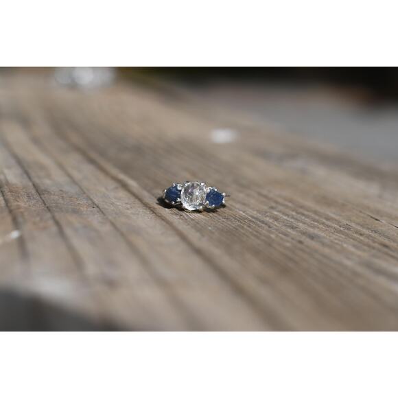 Engagement ring Burmese Sapphire and Lake County Diamond Sterling Silver Ring - Picture 1 of 5